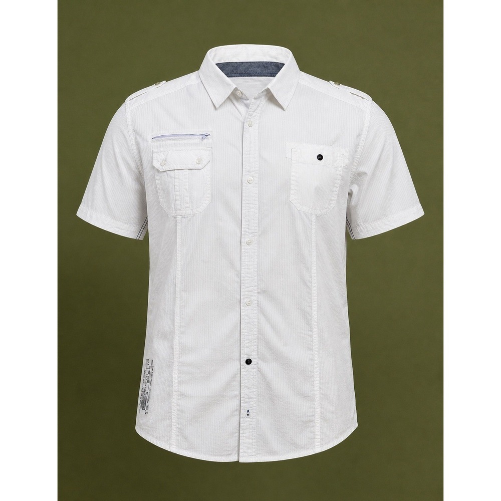 Projek Raw Mens 2XT White Striped Button Up Shirt Short Sleeve Big Tall Pockets